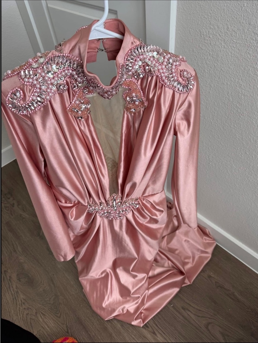 Embellished Satin Pink Maxi Dress